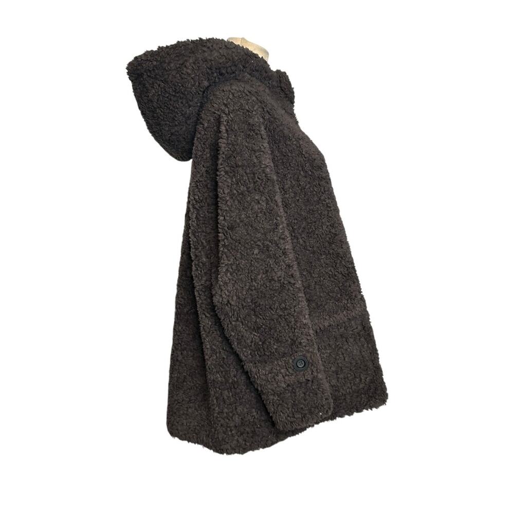 Women’s 100% Wool Toggle Coat Hooded Brown Textured Teddy Duffle Jacket Size S - Picture 8 of 13
